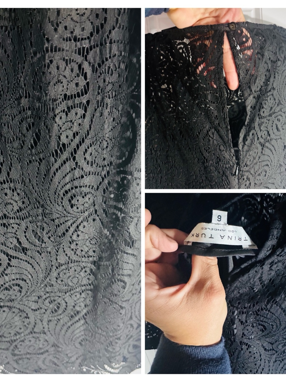 Trina Turk Black Crochet Lace Dress